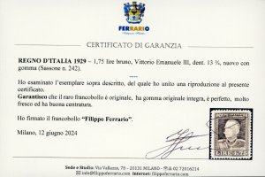 1929 - 1,75 lire bruno Vittorio ... 