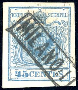 1851 - 45 cent. azzurro ardesia, I tipo, ... 