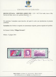 1933 - 5,25 + 44,75 lire trittico ... 