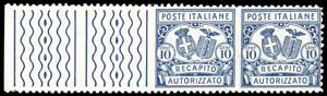 1928 - 10 cent. dent. 11, coppia orizzontale ... 