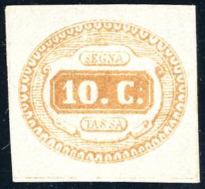 1863 - 10 cent. arancio (1b), gomma ... 