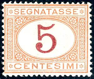 1870 - 5 cent. ocra e carminio (5), gomma ... 