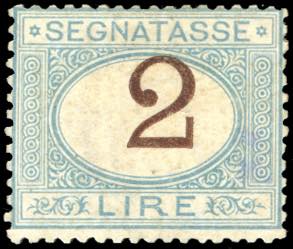 1870 - 2 lire azzurro chiaro e bruno (12), ... 