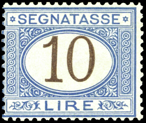 1874 - 10 lire azzurro e bruno (14), gomma ... 