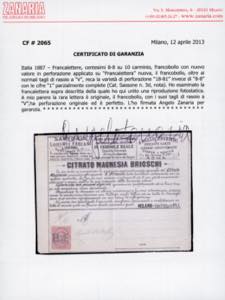 FRANCALETTERE 1887 - 8-8 su 10 ... 