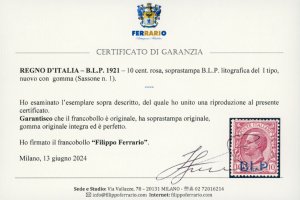 1921 - 10 cent. soprastampa BLP ... 