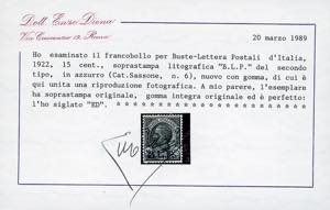 1922/23 - 15 cent. soprastampa BLP ... 
