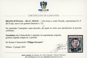 1922/23 - 1 lira soprastampa BLP ... 