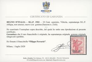 1922 - 10 cent. Vittoria, non ... 