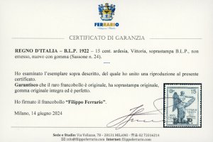 1922 - 15 cent. Vittoria, non ... 