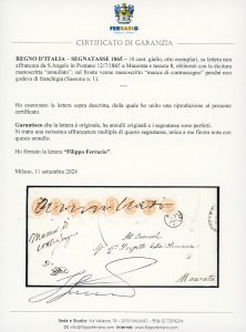 1865 - 10 cent. arancio (1b), otto ... 