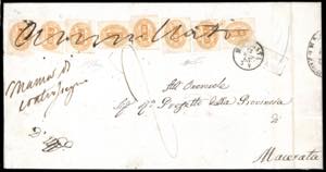 1865 - 10 cent. arancio (1b), otto ... 