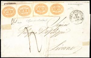 1866 - 10 cent. arancio (1b), due coppie ... 