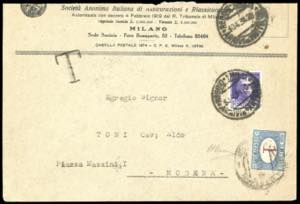 1934 - 1 lira azzurro e carminio, cifra ... 