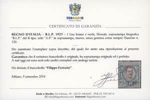 1923 - 1 lira, soprastampa BLP del ... 