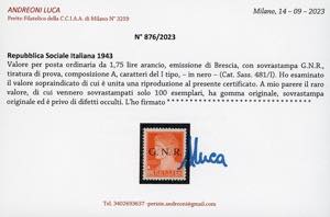 1943 - 1,75 lire arancio, ... 