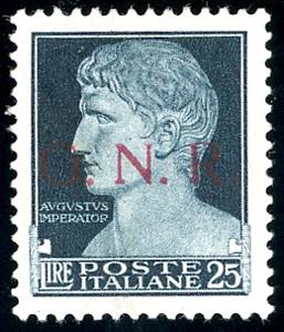 1943 - 25 lire nero azzurro, soprastampa ... 