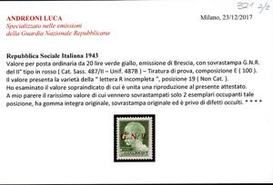 1943 - 20 lire soprastampa G.N.R. ... 