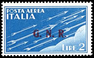 1943 - 2 lire azzurro, soprastampa G.N.R. ... 