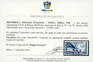 1943 - 2 lire ardesia, soprastampa ... 