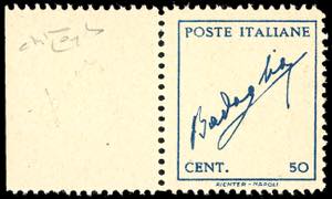 1944 - 50 cent. azzurro Badoglio, senza ... 