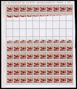 1945 - 10 cent. Democratica, foglio completo ... 