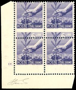 1947 - 6 lire Democratica, dentellatura ... 