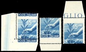 1946 - 15 lire Democratica, dentellatura ... 