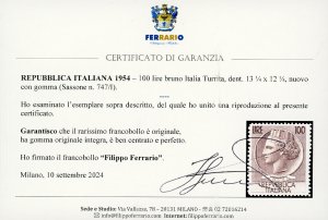 1954 - 100 lire Turrita, dent. 13 ... 