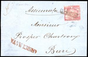 1860 - 10 grana carminio lillaceo, falso per ... 