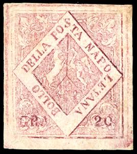1859 - 20 grana carminio, falso per posta, ... 