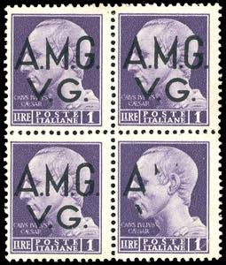 1945 - 1 lira soprastampato, blocco di ... 