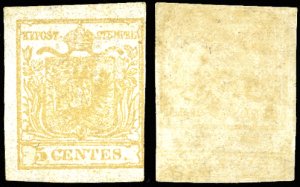 1851 - 5 cent. giallo ocra, stampa ... 