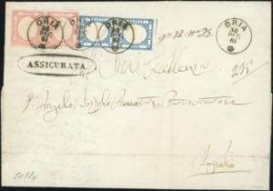 1861 - 5 grana rosa, 2 grana azzurro ... 