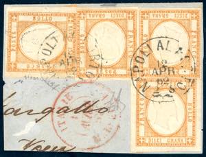 1861 - 10 grana arancio (22), quattro ... 