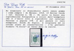 MERANO 1918 - 10 h. verde, COLORE ... 