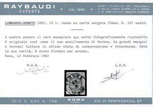 1852 - 15 cent rosso, III tipo, ... 