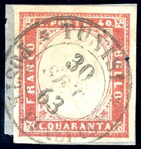 TUNISI 1863 - 40 cent. rosa vermiglio IV ... 