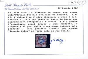 PECHINO 1920 - 2 dollari su 5 lire ... 