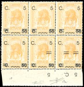 1916 - 5 cent. su 50 cent. su 5 anna, blocco ... 