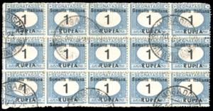 SEGNATASSE 1923 - 1 rupia (40), blocco di 15 ... 