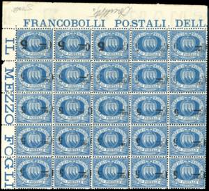 1892 - 5 cent. su 10 cent. azzurro, blocco ... 
