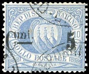 1892 - 5 cent. su 10 cent. OLTREMARE, Stemma ... 
