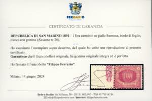 1892 - 1 lira carminio su giallo ... 