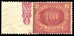 1892 - 1 lira carminio su giallo Stemma ... 