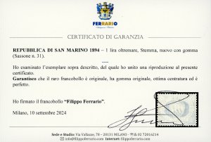 1894 - 1 lira oltremare Stemma ... 