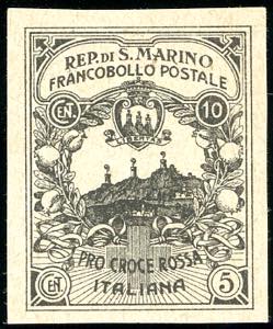 1916 - 10 + 5 cent. Croce Rossa, prova in ... 