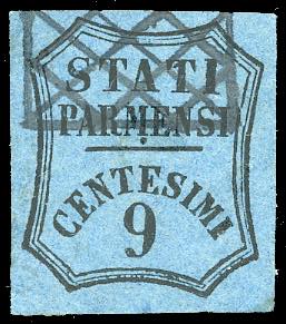 1853 - 9 cent. azzurro (2), usato con ... 
