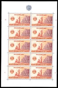 1946 - 100 lire UNRRA, minifoglio (6), gomma ... 