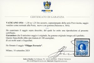 1934 - 1,30 su 1,25 lire azzurro, ... 